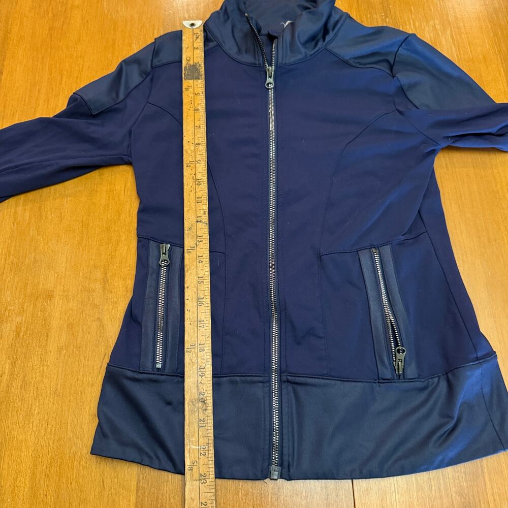 Alo Yoga full zip navy moto track jacket faux leather trim activewear athletic S - Picture 10 of 10